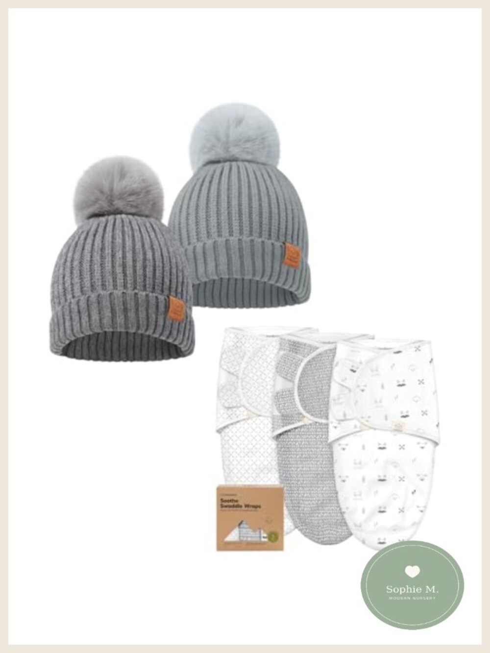 2-Pack Baby Beanies & 3-Pack Swaddle Sleep Sacks, Newborn Hats
